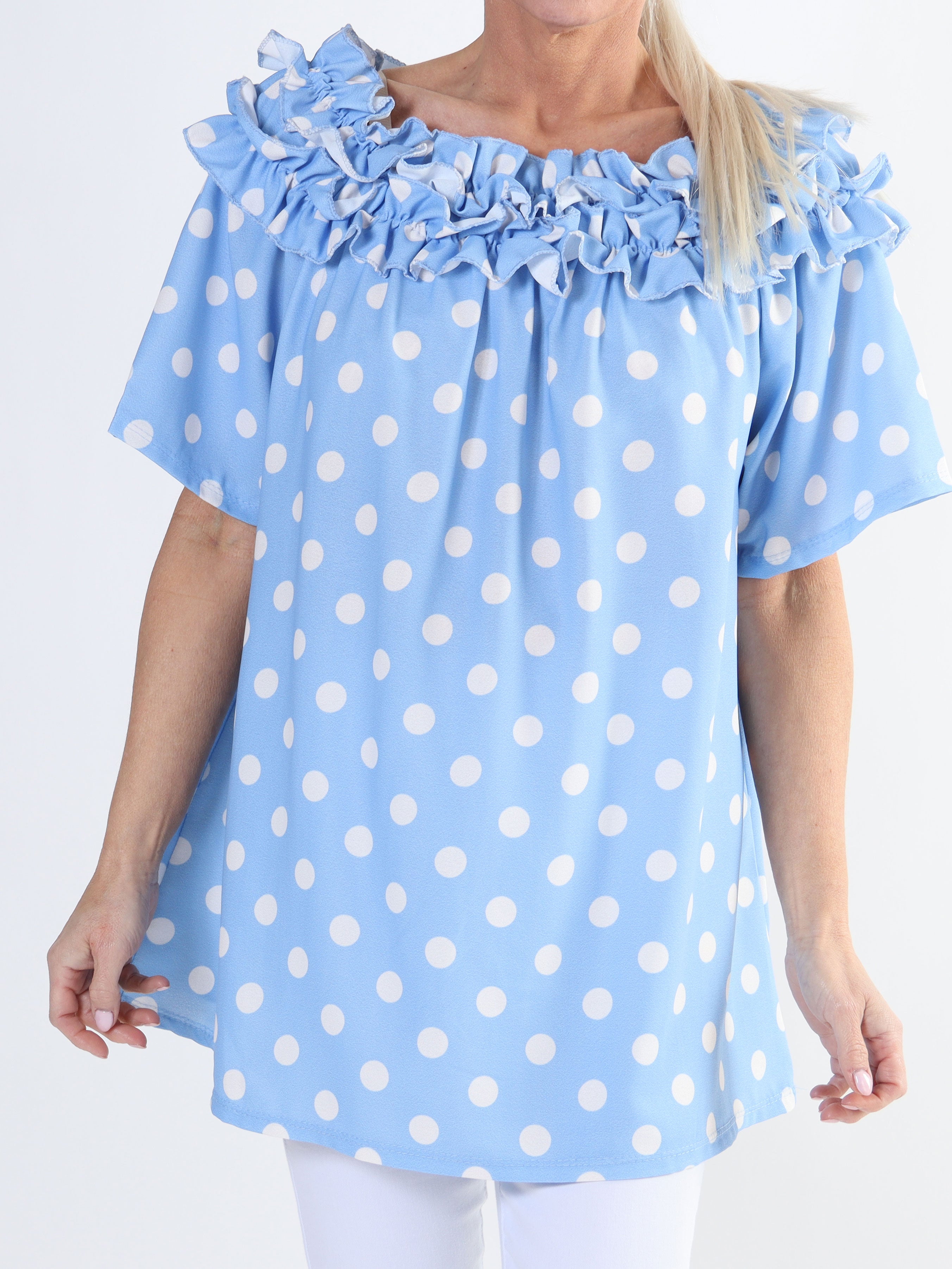 Chili Sleeveless Dot - Plus size tunika med prikker og flæser